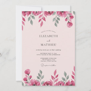 Invitation Mariage aux Feuilles Rose Magenta