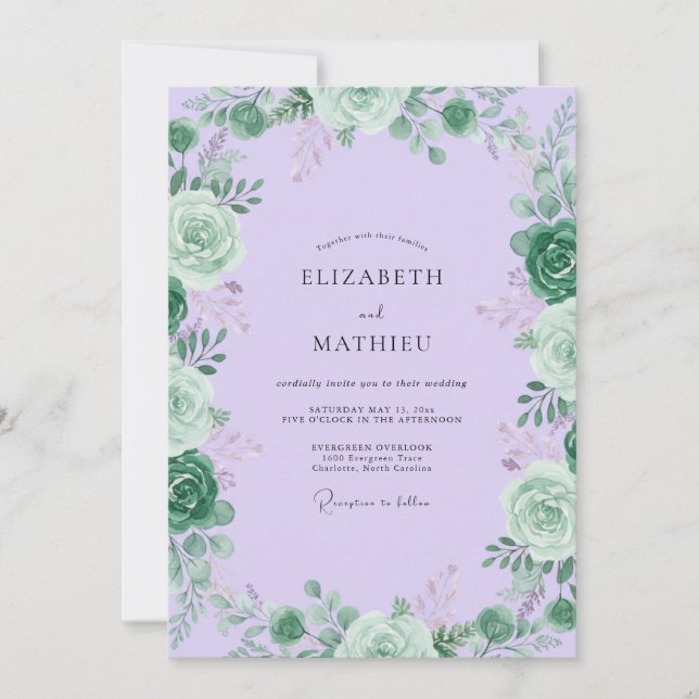 Invitation Mariage aux feuilles succulentes de lilas (Devant)