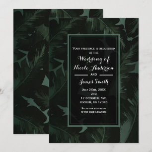 Invitation Mariage aux feuilles tropicales chic vert et noir