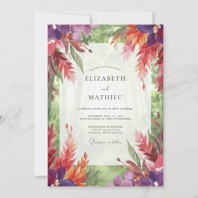 Invitation Mariage aux feuilles tropicales vibrantes (Devant)