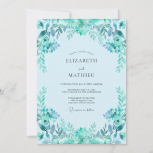 Invitation Mariage aux Feuilles Turquoise