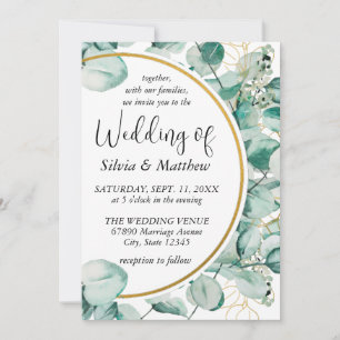 Invitation Mariage aux feuilles vert menthe aquarelle