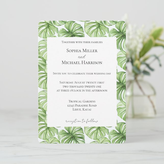 Invitation Mariage aux Feuilles Vertes Tropicales (Debout devant)