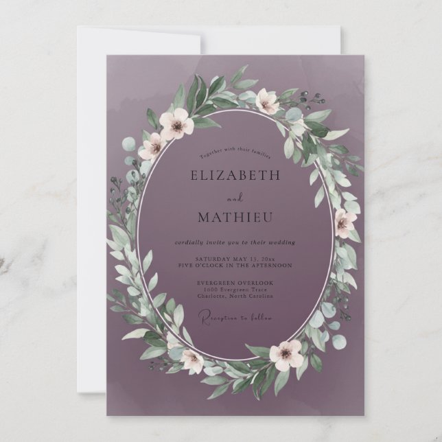 Invitation Mariage aux Feuilles Violettes Dépoussiérées (Devant)