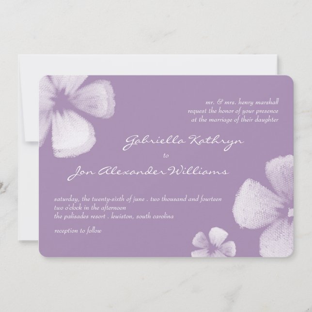 Invitation Mariage aux fleurs d'aquarelle tropicale violet (Devant)