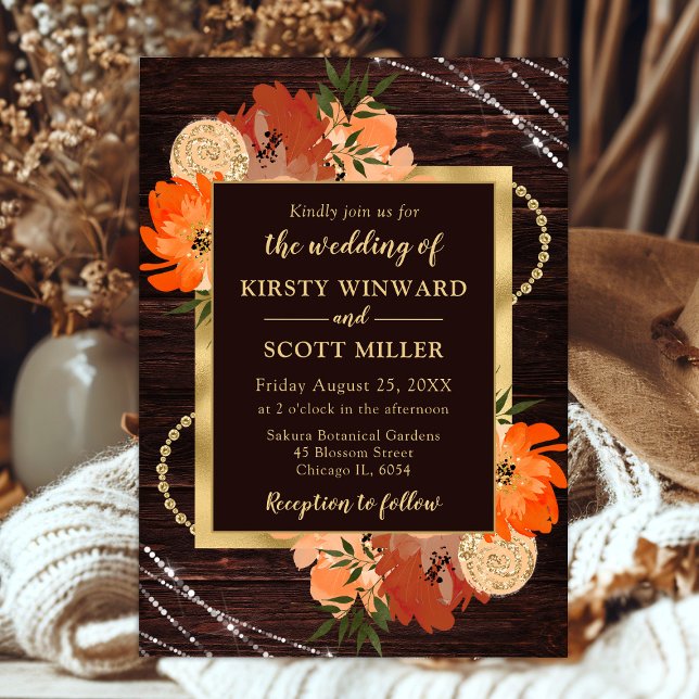 Invitation Mariage aux fleurs d'automne orange brûlé rustique (Créateur téléchargé)