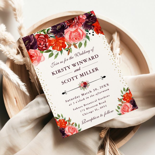 Invitation Mariage aux fleurs d'automne orange et marron (Créateur téléchargé)