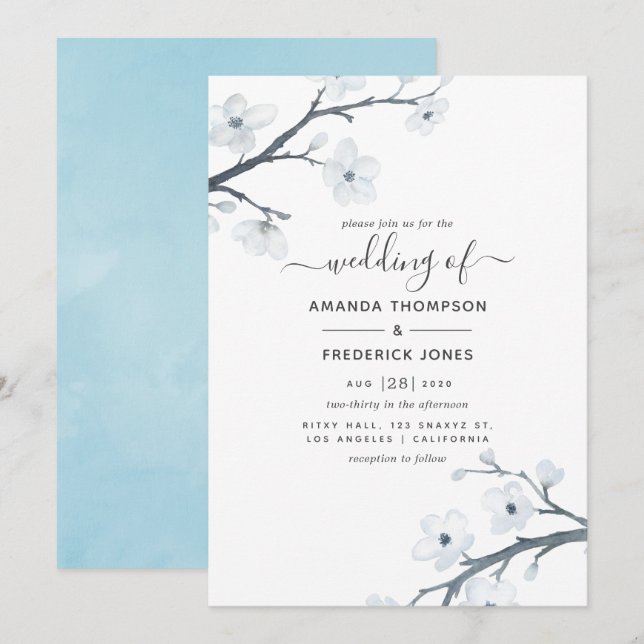 Invitation Mariage aux fleurs de cerisier (Devant / Derrière)