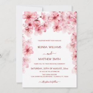 Invitation Mariage aux fleurs de cerisier à l'aquarelle