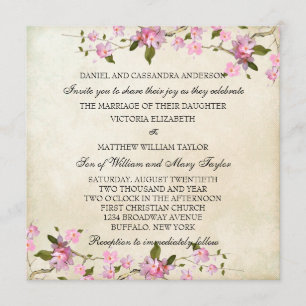 Invitation Mariage aux fleurs de cerisier japonais rose