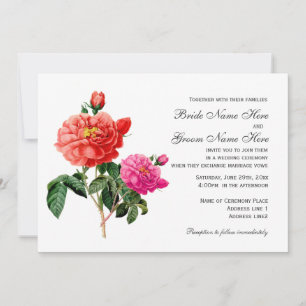 Invitation mariage aux fleurs de rose rouges et roses vintage