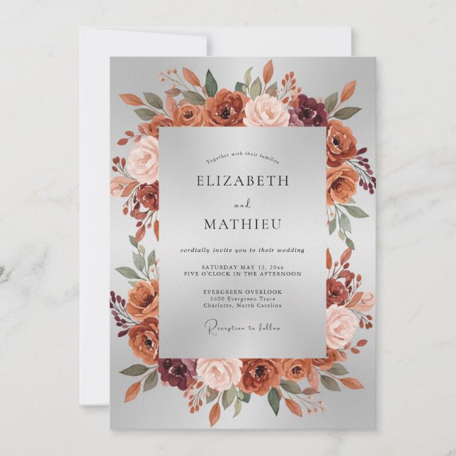 Invitation Mariage aux Fleurs de Terracotta Rose (Devant)