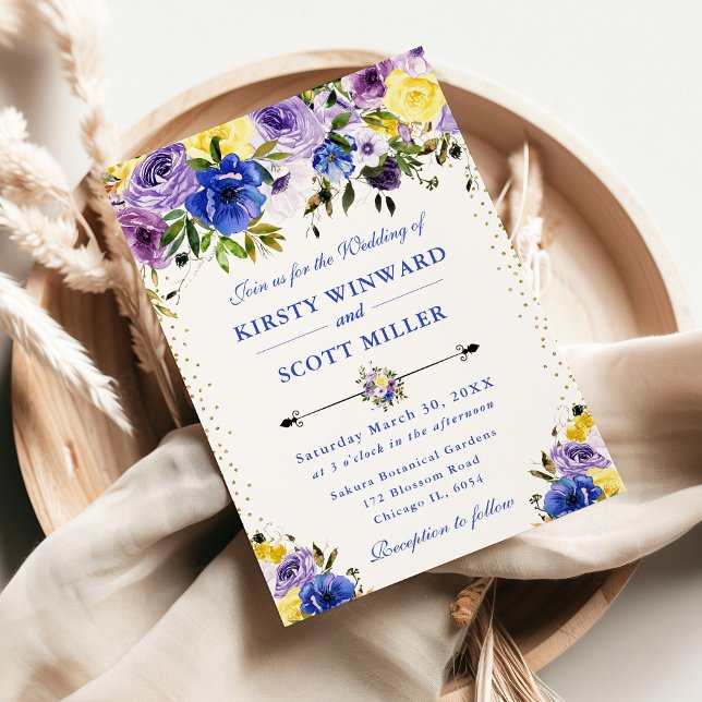 Invitation Mariage aux fleurs d'été violettes et crème (Créateur téléchargé)