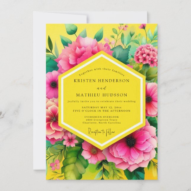 Invitation Mariage aux fleurs jaunes (Devant)