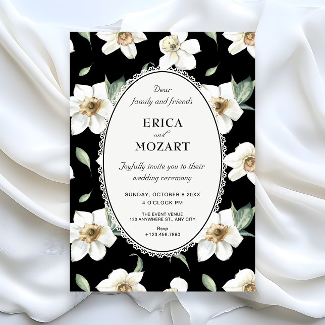 Invitation Mariage aux fleurs noires et blanches (Créateur téléchargé)