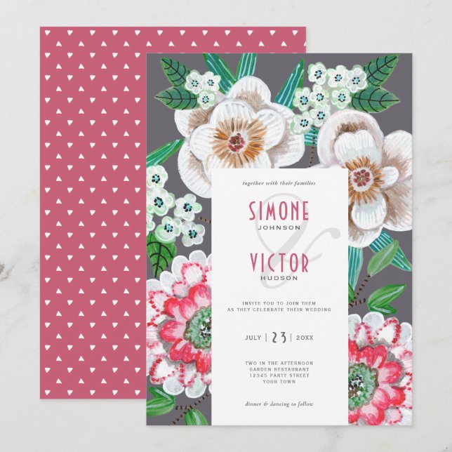 Invitation Mariage aux fleurs peintes modernes (Devant / Derrière)