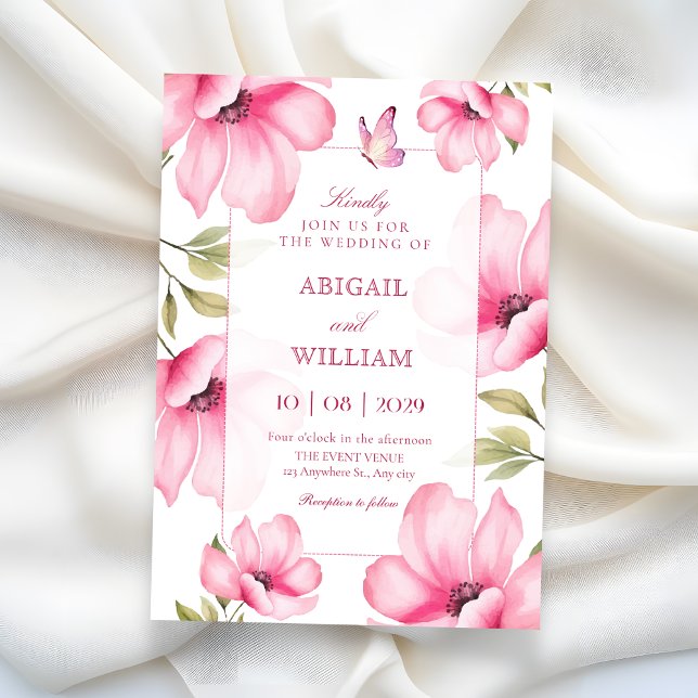 Invitation Mariage aux fleurs roses  (Créateur téléchargé)