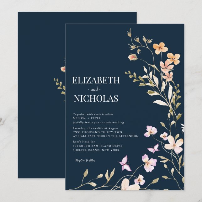 Invitation Mariage aux fleurs sauvages (Devant / Derrière)