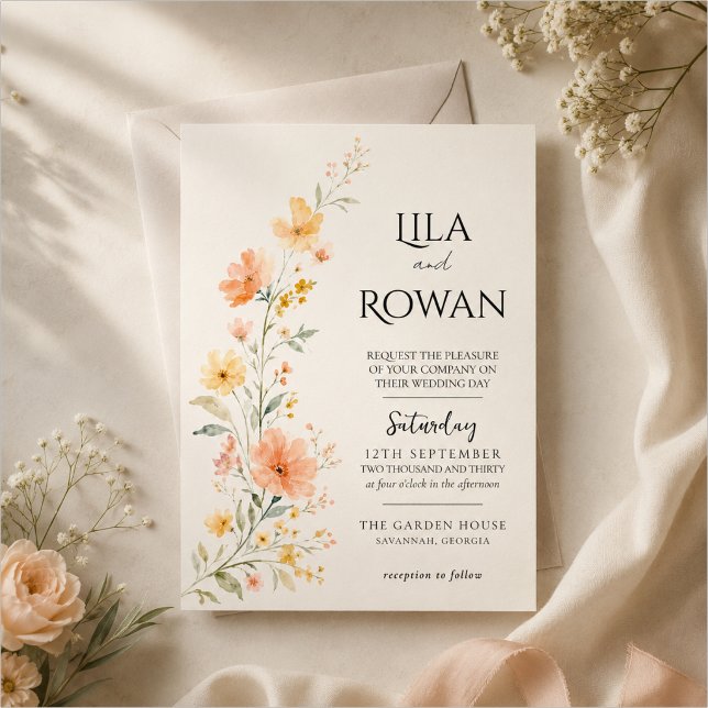 Invitation Mariage aux fleurs sauvages aquarelle (Créateur téléchargé)