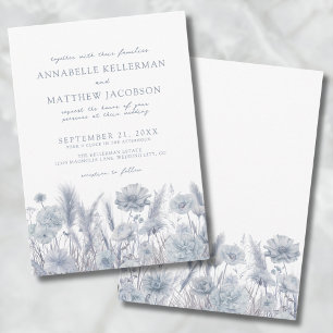 Invitation Mariage aux fleurs sauvages bleu poussiéreux