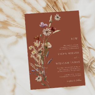 Invitation Mariage aux fleurs sauvages bohèmes en terre cuite