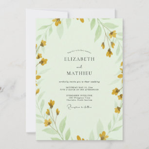 Invitation Mariage aux fleurs sauvages citron et menthe