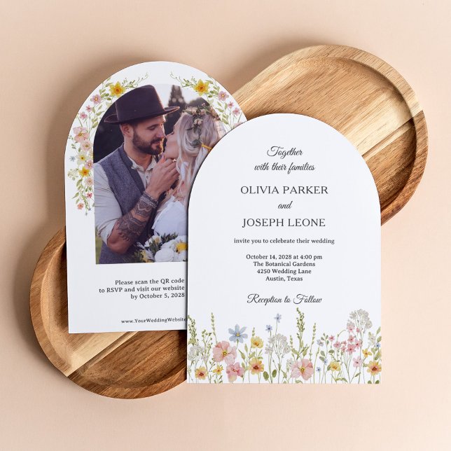 Invitation Mariage aux fleurs sauvages | Code QR de photo de  (Créateur téléchargé)