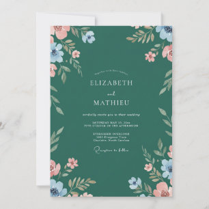 Invitation Mariage aux fleurs sauvages corail de chasseur