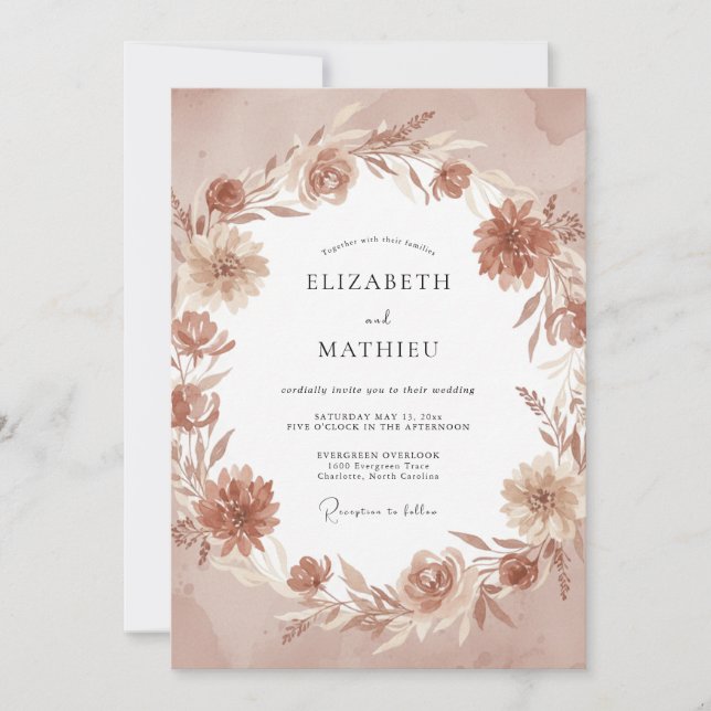 Invitation Mariage aux fleurs sauvages de cuivre (Devant)