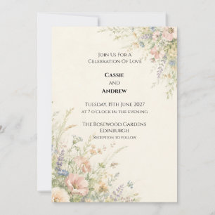 Invitation Mariage aux fleurs sauvages de jardin anglais past