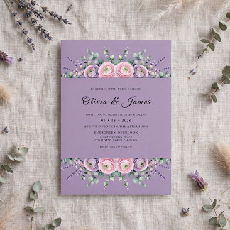 Invitation Mariage aux fleurs sauvages de lavande douce