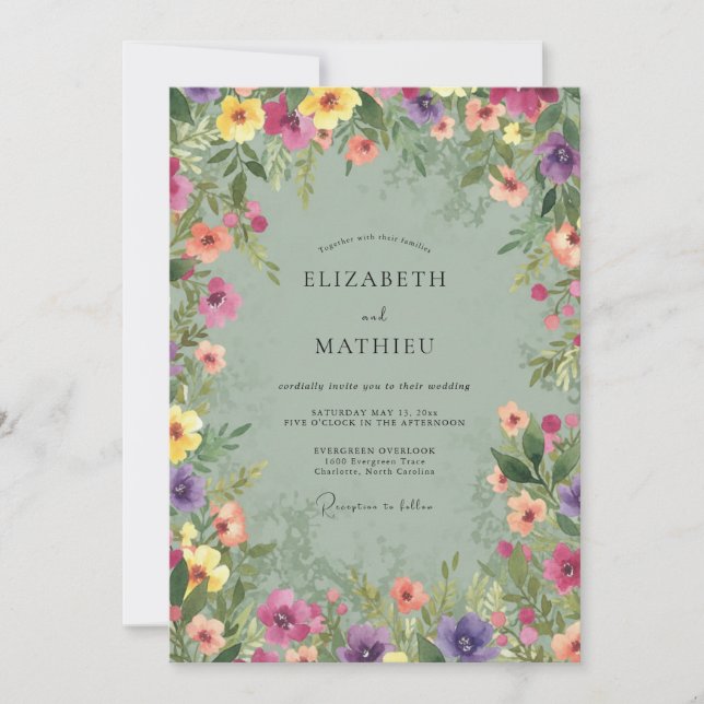 Invitation Mariage aux fleurs sauvages de mer (Devant)