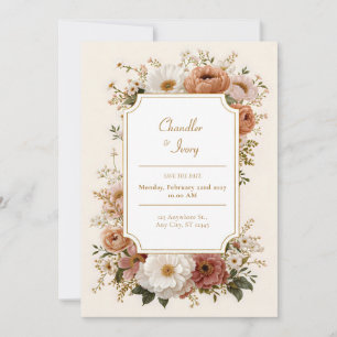 Invitation Mariage aux fleurs sauvages de pêche en terre cuit