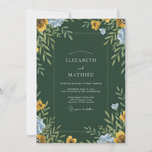 Invitation Mariage aux fleurs sauvages de pervenche chasseres