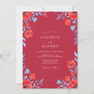 Invitation Mariage aux fleurs sauvages de Pervenche Cramoisi