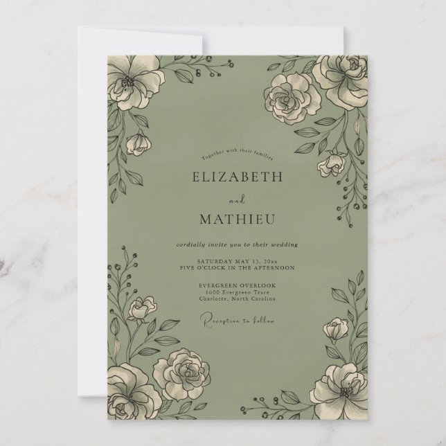 Invitation Mariage aux fleurs sauvages de sauge (Devant)