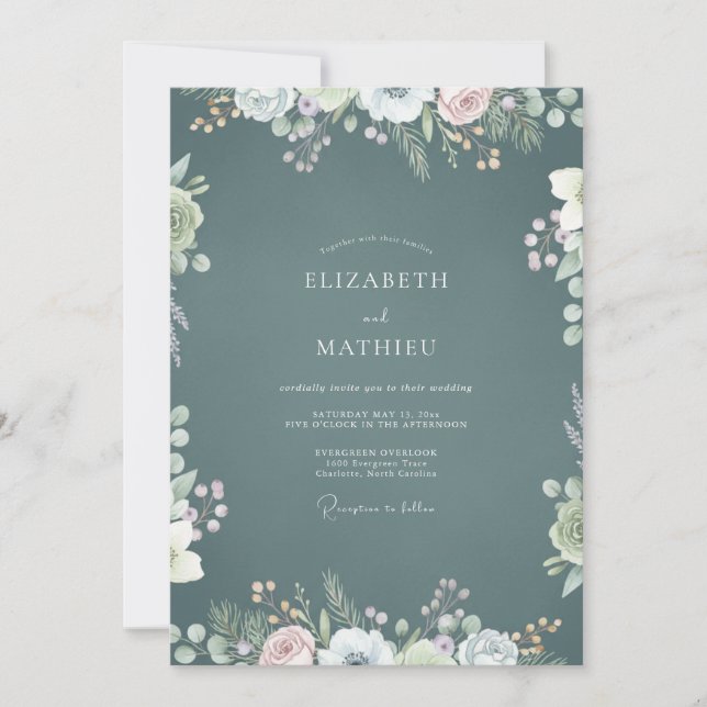 Invitation Mariage aux fleurs sauvages de Teal ardoise (Devant)