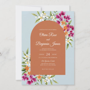 Invitation Mariage aux fleurs sauvages de terracotta magenta 