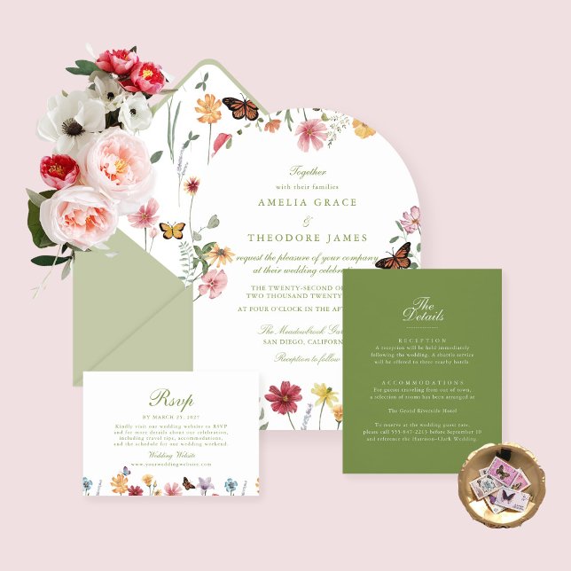 Invitation Mariage aux fleurs sauvages en arche (Créateur téléchargé)