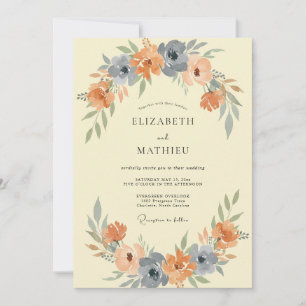 Invitation Mariage aux fleurs sauvages en ardoise et terracot