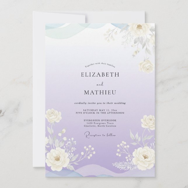 Invitation Mariage aux fleurs sauvages et douces de lavande (Devant)