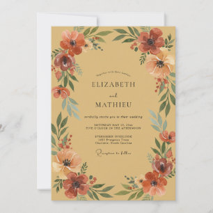 Invitation Mariage aux fleurs sauvages et terre cuite moutard