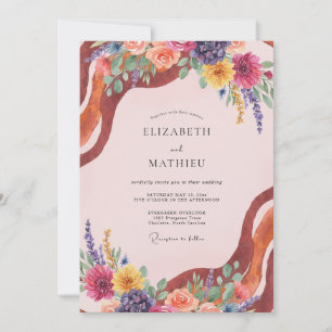 Invitation Mariage aux fleurs sauvages magenta terracotta