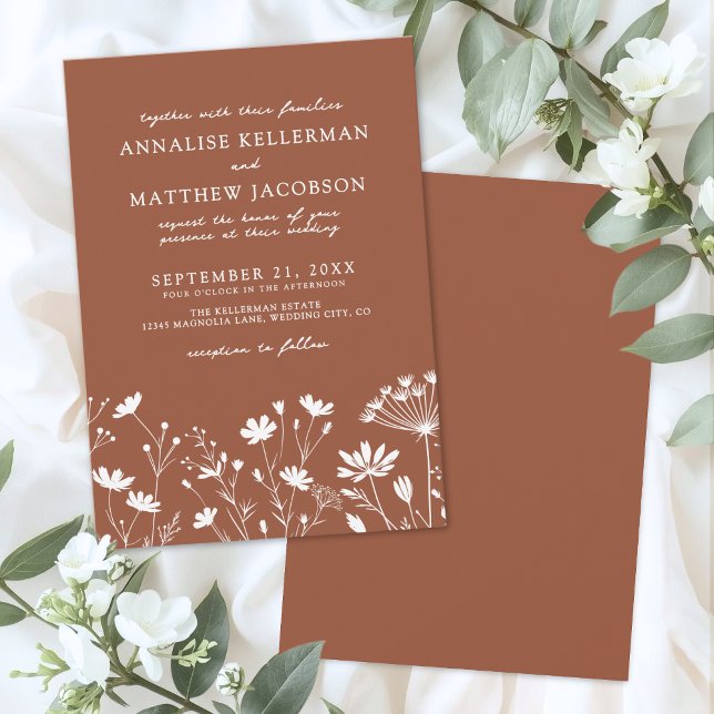 Invitation Mariage aux fleurs sauvages orange brûlé (Wildflower Burnt Orange Wedding Invitation)