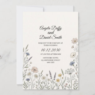 Invitation Mariage aux fleurs sauvages pastel