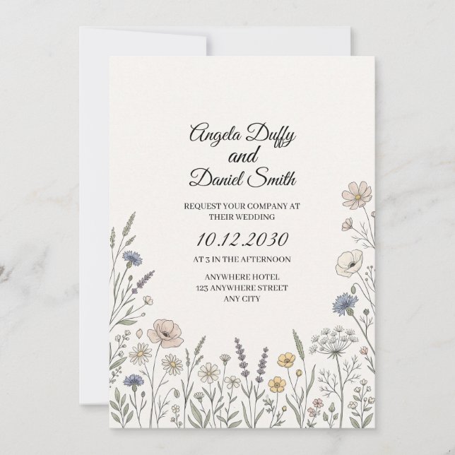 Invitation Mariage aux fleurs sauvages pastel (Devant)