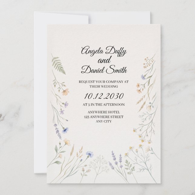 Invitation Mariage aux fleurs sauvages pastel (Devant)