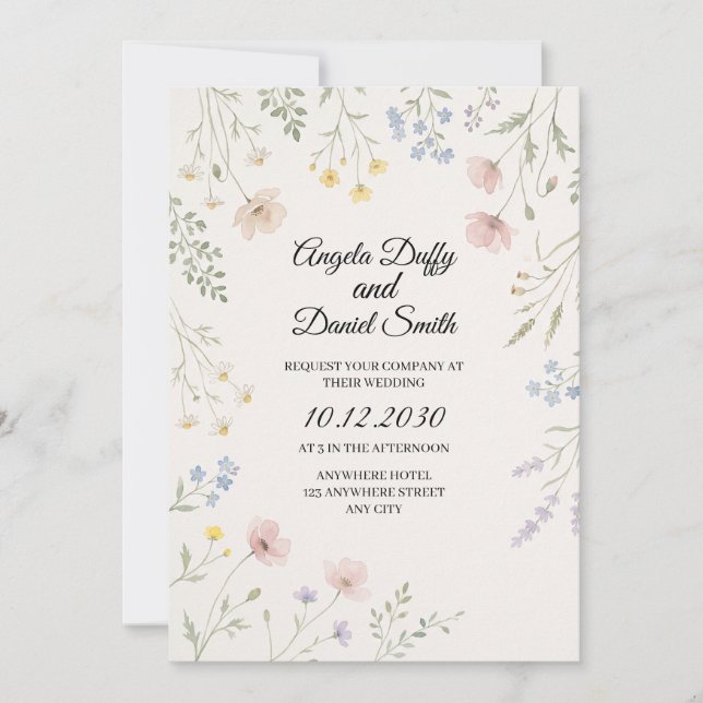 Invitation Mariage aux fleurs sauvages pastel (Devant)