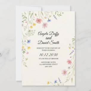 Invitation Mariage aux fleurs sauvages pastel