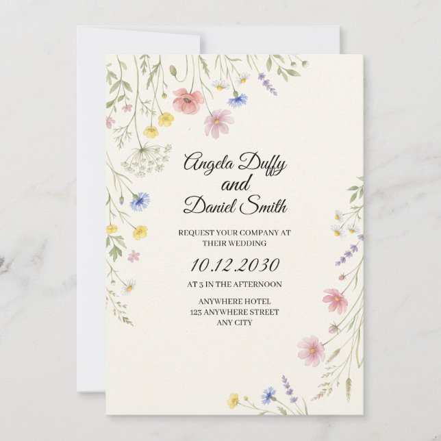 Invitation Mariage aux fleurs sauvages pastel (Devant)